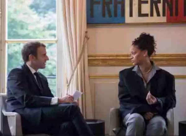 Singer Rihanna Meets French President, Emmanuel Macron & Wife (Photos)